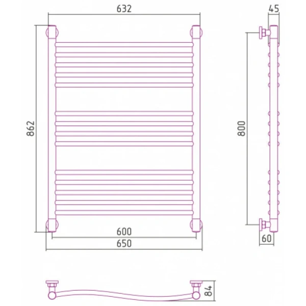 Полотенцесушитель водяной Сунержа Флюид+ 60х80 см матовое золото 032-0222-8060 (детальная фотография), современные, hi-tech