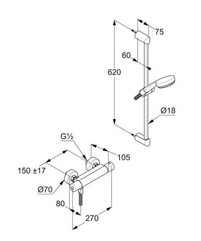 Душевой комплект Kludi Logo с термостатом 6857505-00 (детальная фотография), душевые гарнитуры