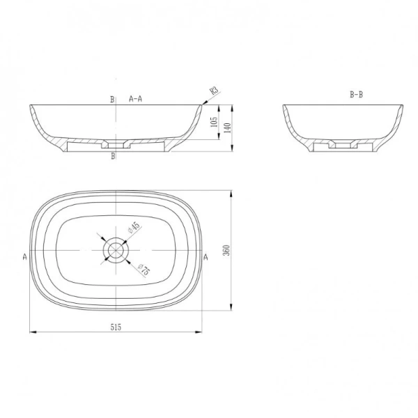 Раковина Abber Stein 51.5 см белая матовая AS2637 (детальная фотография), современные, hi-tech