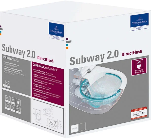 Унитаз подвесной Villeroy & Boch Subway 2.0 безободковый без грязеотталкивающего покрытия 5614R201 (детальная фотография), подвесные, встраиваемые