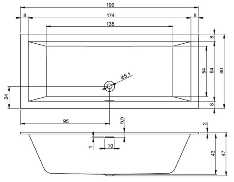 Ванна акриловая Riho Rething Cubic B108001005 190х80 см  без гидромассажа (детальная фотография), акриловые