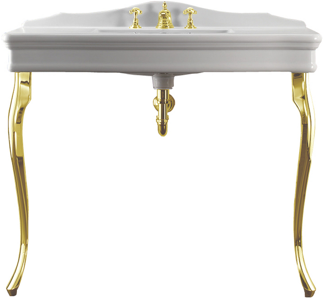 Раковина консоль Devon & Devon Colette DECOLETTEBI(3)FG 109 см с тремя отверстиями под смеситель (детальная фотография), прямоугольной формы, моноблок