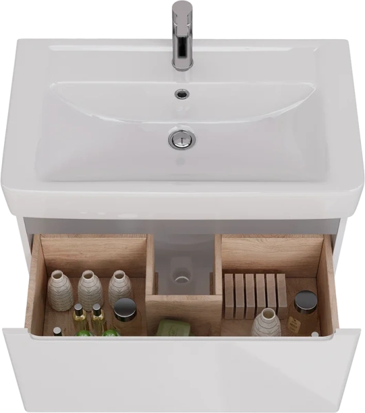 Тумба с раковиной подвесная Lemark Buno Mini LM05BM80T 80 см направляющие с доводчиком (детальная фотография), подвесная, пристенная