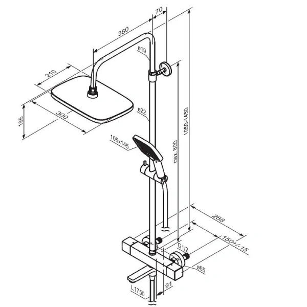 Душевая стойка Damixa Gala 953810 с термостатом (детальная фотография), современные, hi-tech