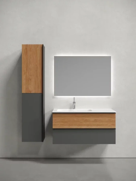 Тумба под раковину подвесная Sancos Delta 100 см левая дуб красный/графит DL100LGR (детальная фотография), современная, hi-tech, лофт