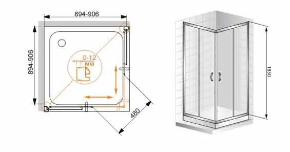 Душевой уголок Cezares Pratico 90х90 см стекло рифленое PRATICO-A-2-90-P-Cr (детальная фотография), квадратные