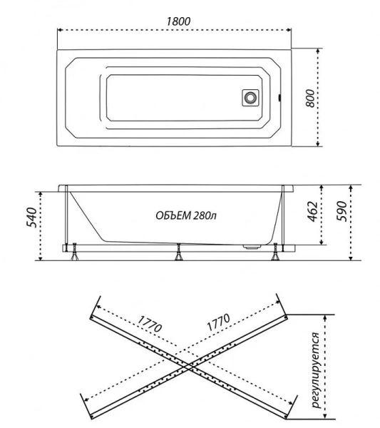 Ванна акриловая Triton Стандарт Прага Щ0000049119, 180 x 80 см, белая (детальная фотография), акриловые