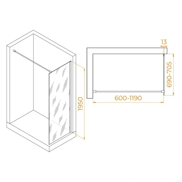 Душевая перегородка RGW Walk In WA-010 70 см профиль хром стекло серое 351001007-31 (детальная фотография), современные, hi-tech