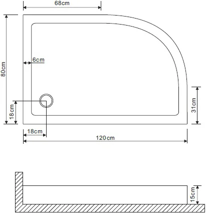 Душевой поддон Grossman 120х80 см правый GR-119212020R (детальная фотография), средние от 15 до 30 см