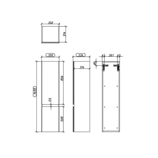 Шкаф-пенал подвесной Caprigo Forte 35 см бланж, левый 36150L-SF027 (детальная фотография), в наличии