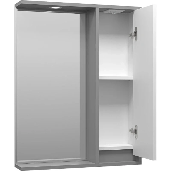 Зеркальный шкаф с подсветкой Brevita Balaton 75 см белый/серый, правый BAL-04075-01-01П (детальная фотография), белые, серые, комбинированные