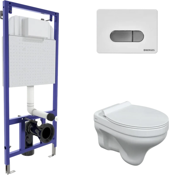 Унитаз с инсталляцией BERGES кнопка белая/хром глянец 042441 (детальная фотография)