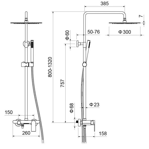 Душевая стойка Акватек Лира хром AQ2440CR (детальная фотография), современные, hi-tech