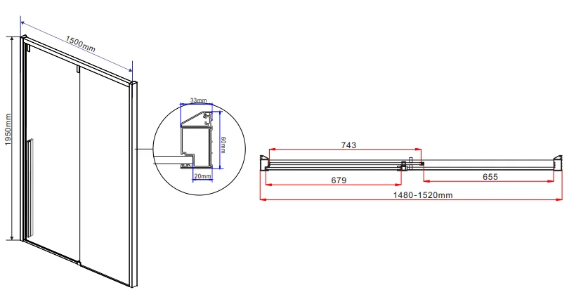 Душевая дверь в нишу Vincea Lugano 150 см хром VDS-1L150CL-1 (детальная фотография), современные, hi-tech