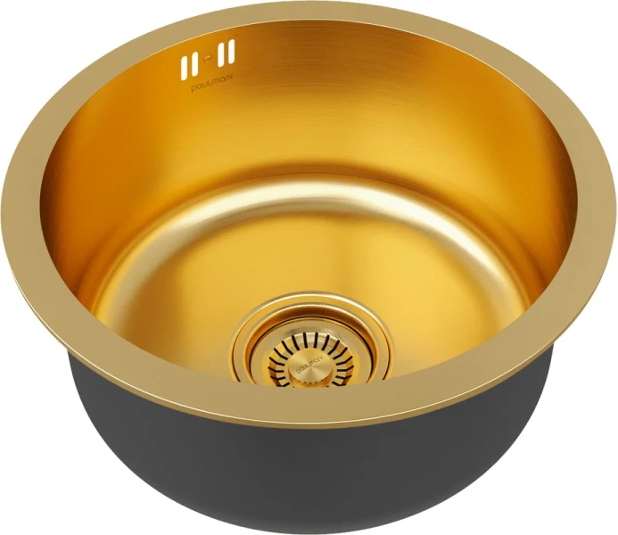 Мойка для кухни Paulmark Werra 46 см брашированное золото PM404646-BG (детальная фотография), округлой формы