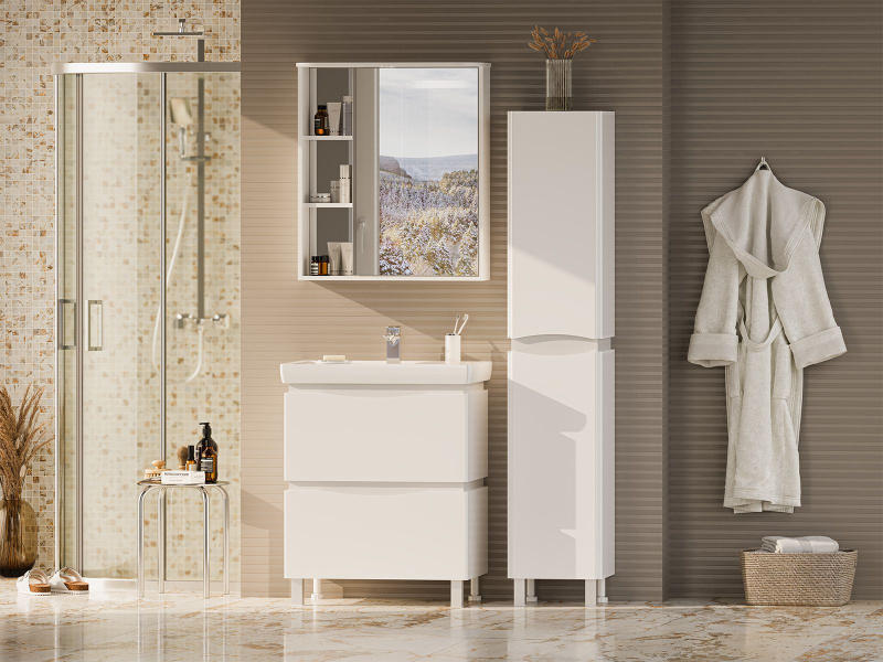 Зеркальный шкаф, зеркало справа, полочки слева, Misty Венера П-Внр04070 (детальная фотография), по запросу, нет в наличии index_1