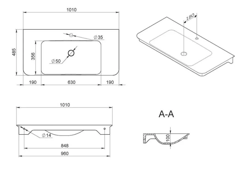 Раковина мебельная Am.Pm Sensation 100 см белая M30WPC1001WG (детальная фотография), нет в наличии