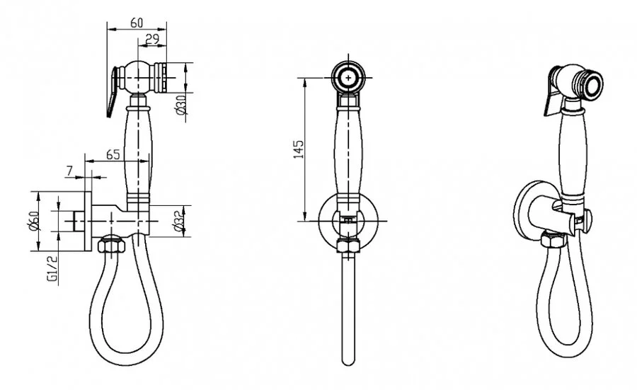 Гигиенический душ с держателем Boheme Medici бронза 404 (детальная фотография), комплект с лейкой, шлангом и держателем