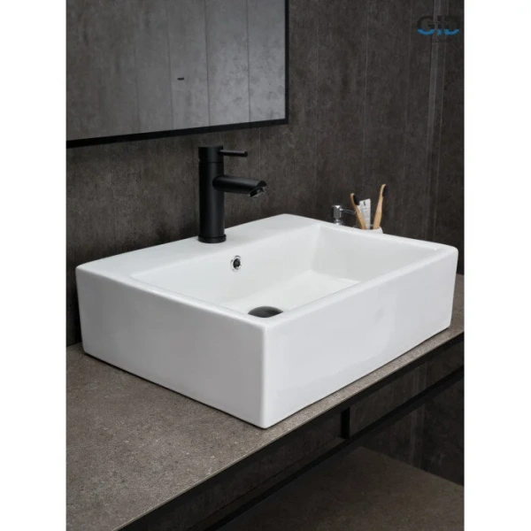 Раковина GID Geometrico N9153 53 см белая 51215 (детальная фотография), в форме чаши, прямоугольной формы