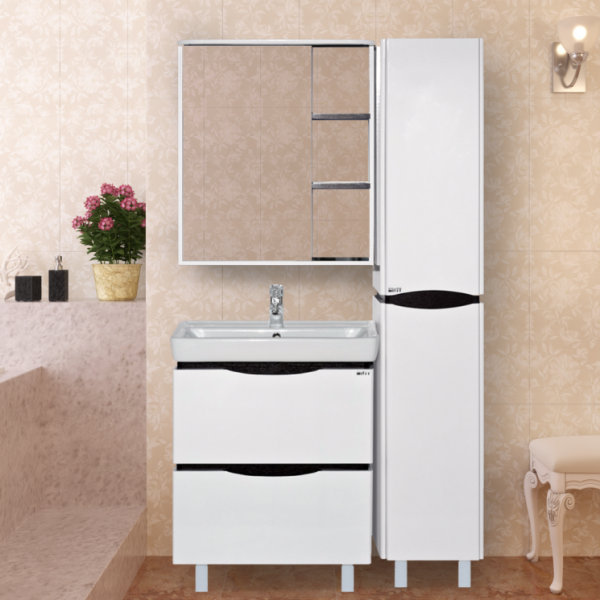 Зеркальный шкаф, зеркало слева, полочки справа, цвет белый/чёрный, Misty Венера П-ВНР04070-25СВЛ (детальная фотография), недорогo index_1