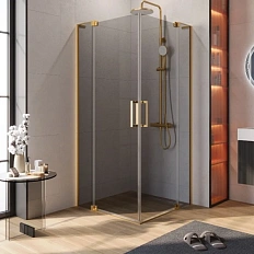 Душевой уголок Cezares Slider 100х100 см стекло серое профиль брашированное золото