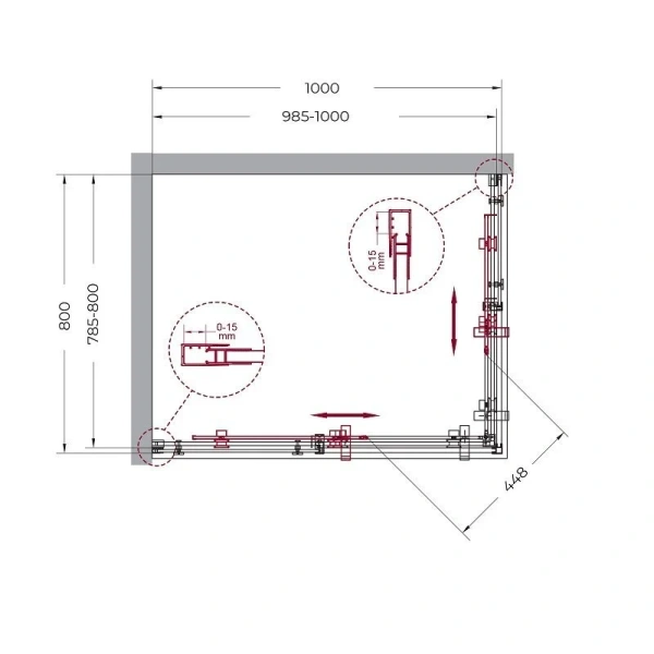 Душевой уголок BelBagno Marino 100x80 см профиль хром MARINO-AH-2-100/80-C-CR (детальная фотография), прямоугольные