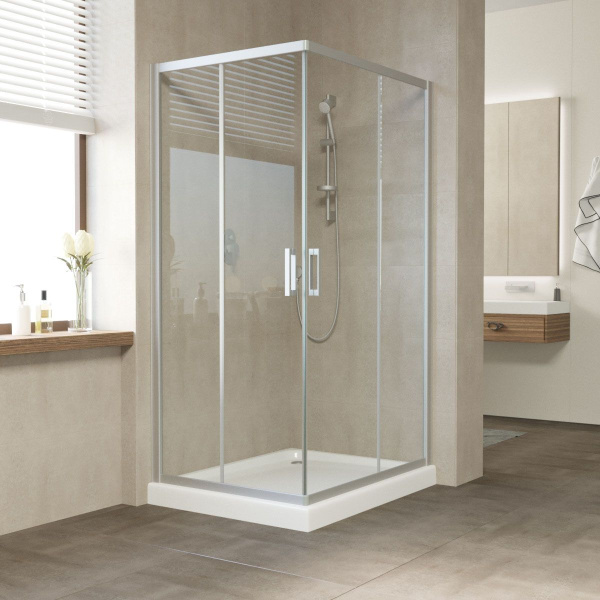 Душевой уголок профиль матовый хром стекло прозрачное Vegas-glass ZA-F NOVO 110*100 07 01 (детальная фотография)