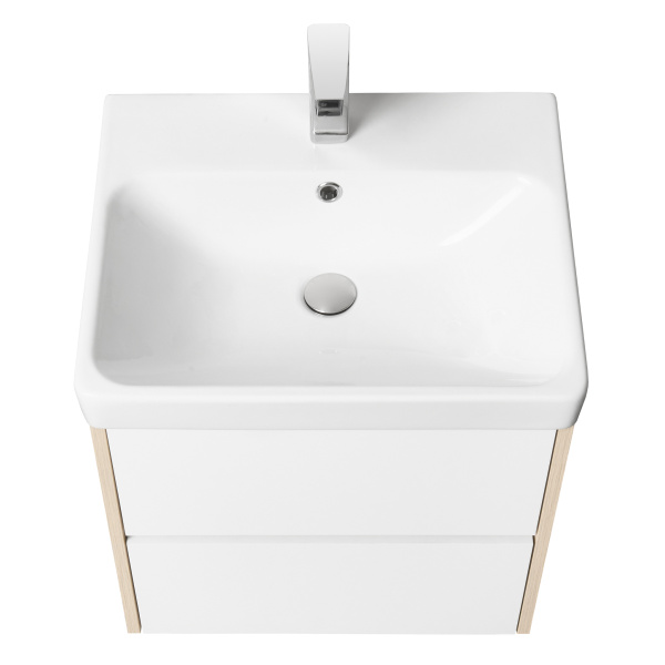 Тумба под раковину подвесная Акватон Сканди 55 см белая/дуб верона 1A251701SDB20 (детальная фотография), подвесная, пристенная
