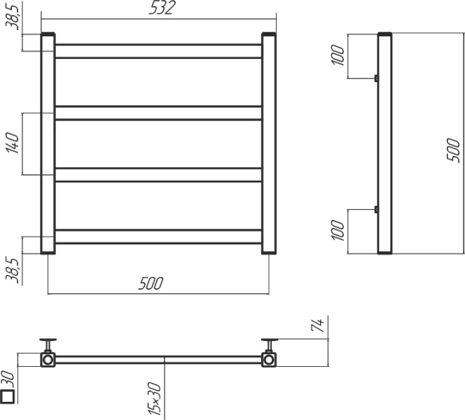 Полотенцесушитель водяной Terminus Ното П4 500х500 хром 4670078544315 (детальная фотография), хром