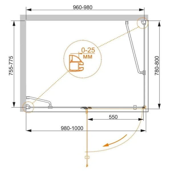 Душевой уголок Cezares Bergamo 100х80 см левый BERGAMO-W-AH-1-100/80-C-Cr-L (детальная фотография), современные, hi-tech