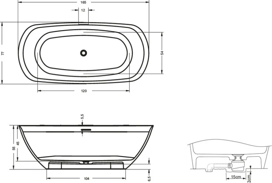 Ванна из искусственного камня Riho Bilo 165x77 см белая B128001105 (детальная фотография), искусственный камень