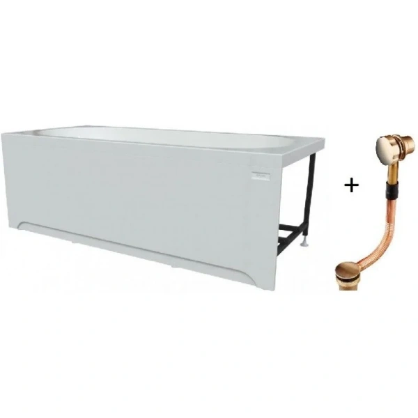 Акриловая ванна Радомир Прованс 1-01-4-0-1-193К, 170 x 75 см, каркас, фронтальный экран, сифон, слив-перелив автомат в комплекте, белая/бронза (детальная фотография), прямоугольные