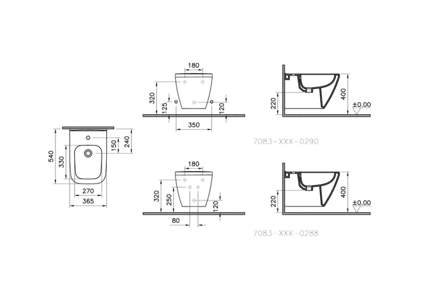 Биде подвесное VitrA Integra белое 7083B003-0288 (детальная фотография), современные, hi-tech
