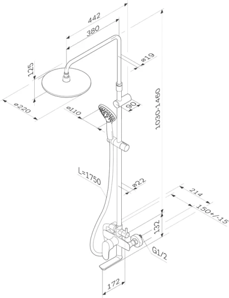Душевая стойка Am.Pm Like F0780920 хром (детальная фотография), хром