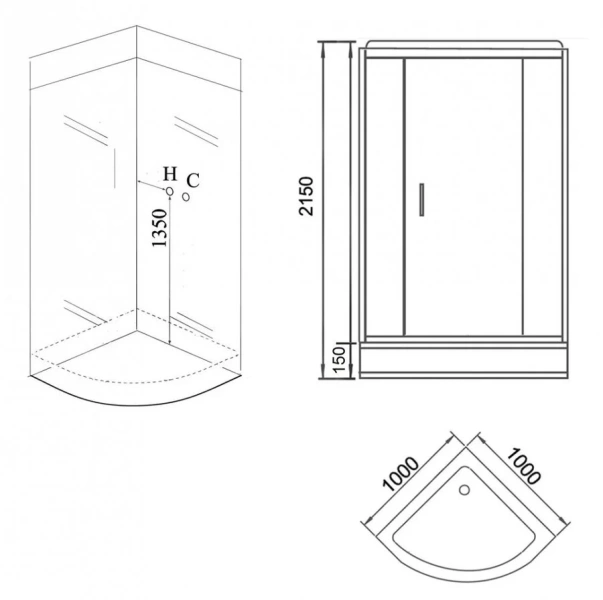 Душевая кабина Grossman 100x100 см black GR260 (детальная фотография), полукруглые, четверть круга