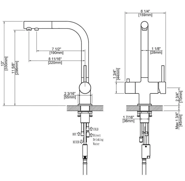 Смеситель для питьевой воды Timo Saona черный матовый 2356/03FL (детальная фотография), для кухни, для питьевой воды с фильтром