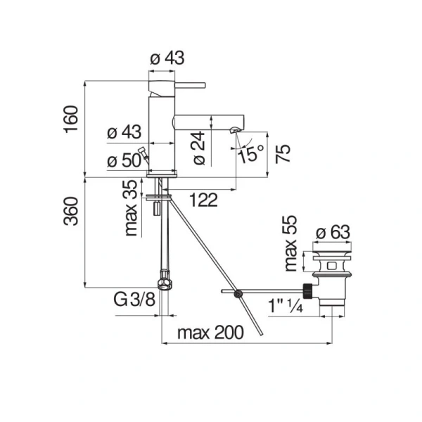 Смеситель для раковины Nobili Live хром LV00418/1CR (детальная фотография), для раковины