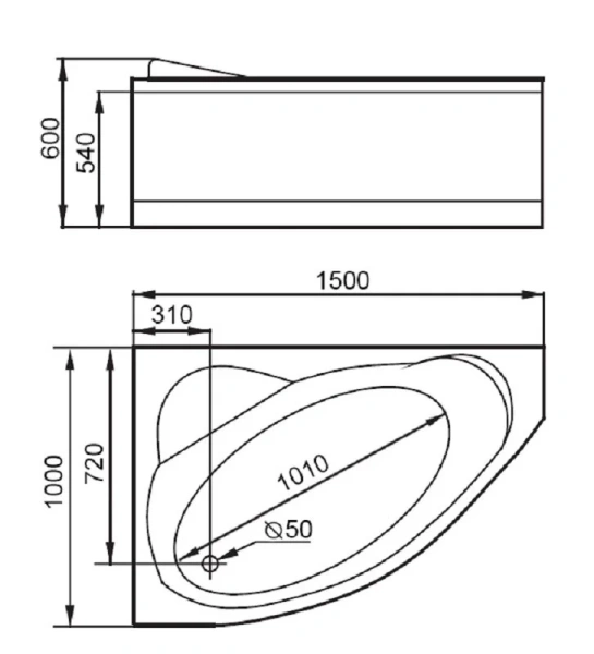 Акриловая ванна левосторонняя пристенная Gemy G9009 B L (детальная фотография), 150x100 см