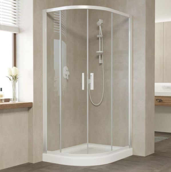 Душевой уголок профиль белый стекло прозрачное Vegas-glass ZS-F NOVO 90*80 01 01 (детальная фотография)