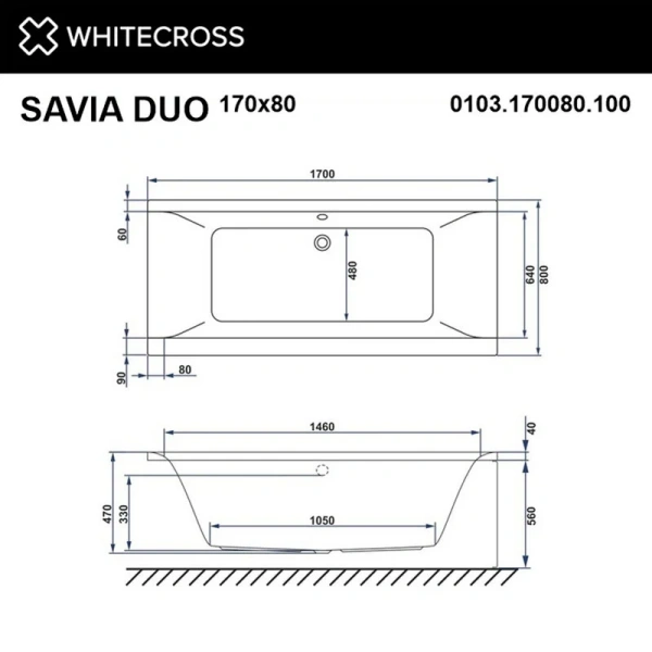 Ванна гидромассажная Whitecross Savia Duo Smart, 170 х 80 см, увеличенная толщина акрила, усиленная армировка, белый/хром, 0103.170080.100.SMART.CR (детальная фотография), современныe, hi-tech