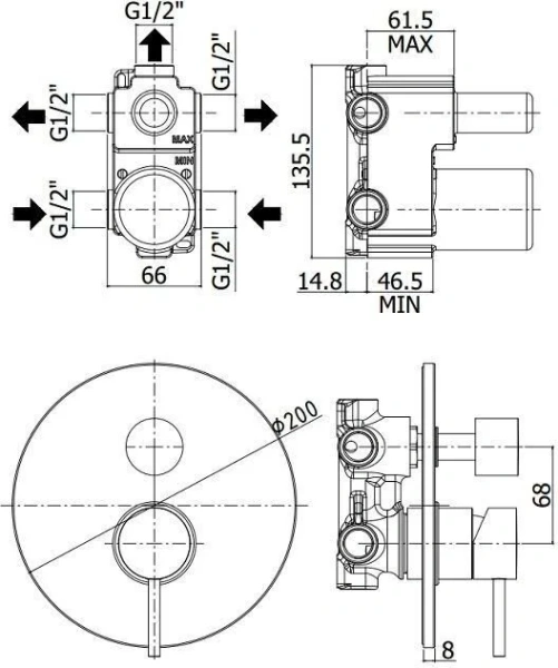 Смеситель для душа Paffoni Light с внутренней частью LIG019CR (детальная фотография), для душа
