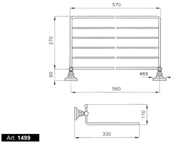 Полка-полотенцедержатель для ванной, хром, Nicolazzi Classica 1499CR (детальная фотография), в наличии