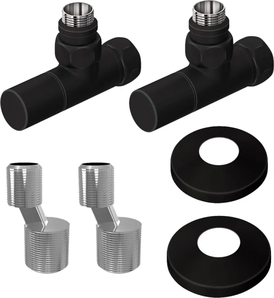 Комплект подключения Lemark с круглыми вентилями, черный матовый LM03412RBL (детальная фотография)