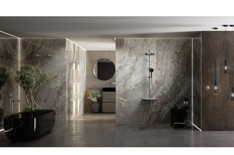 Душевая стойка Vincea Inspire VSFS-3I12T термостатическая (детальная фотография), с тропическим душем