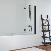 Душевая шторка на ванную профиль черный глянцевый стекло прозрачное Vegas-glass