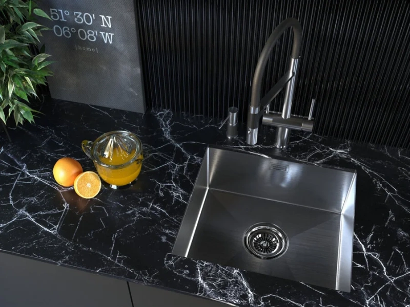 Мойка для кухни Paulmark Weser 48 см нержавеющая сталь PM804844-BS (детальная фотография), прямоугольной формы