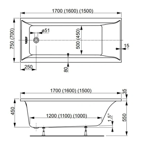 Ванна акриловая Vagnerplast Veronela 150×70 см прямоугольная VPBA157VEA2X-04 (детальная фотография), акриловые