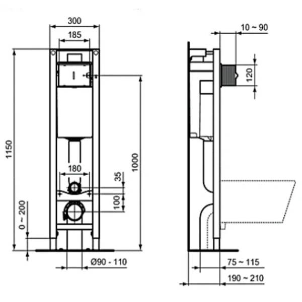 Инсталляция для унитаза Ideal Standard ProSys Eco Frame панель смыва хром E2332AA (детальная фотография), для унитаза