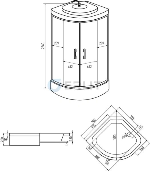 Душевая кабина Erlit Comfort 90х90 см белая задняя стенка ER350926-C3-RUS (детальная фотография), стеклянные, матовые