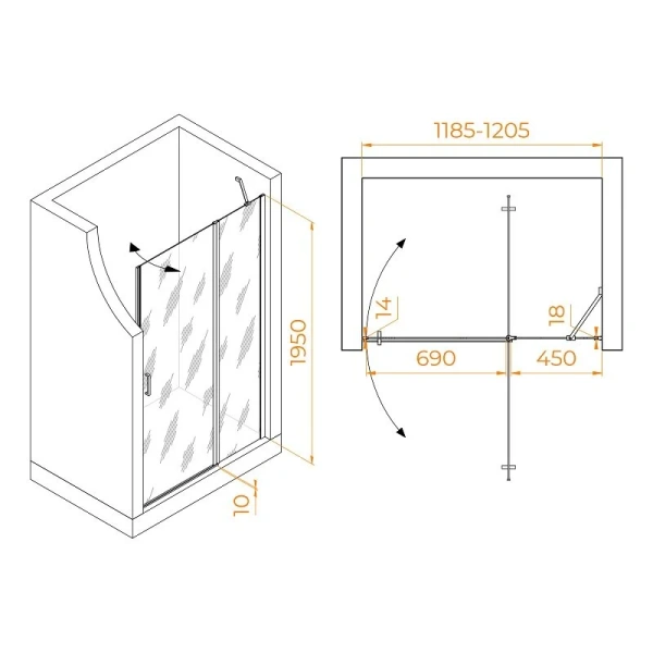Душевая дверь в нишу RGW Leipzig LE-004B 120 см профиль черный, стекло прозрачное 351200412-14 (детальная фотография), современные, hi-tech